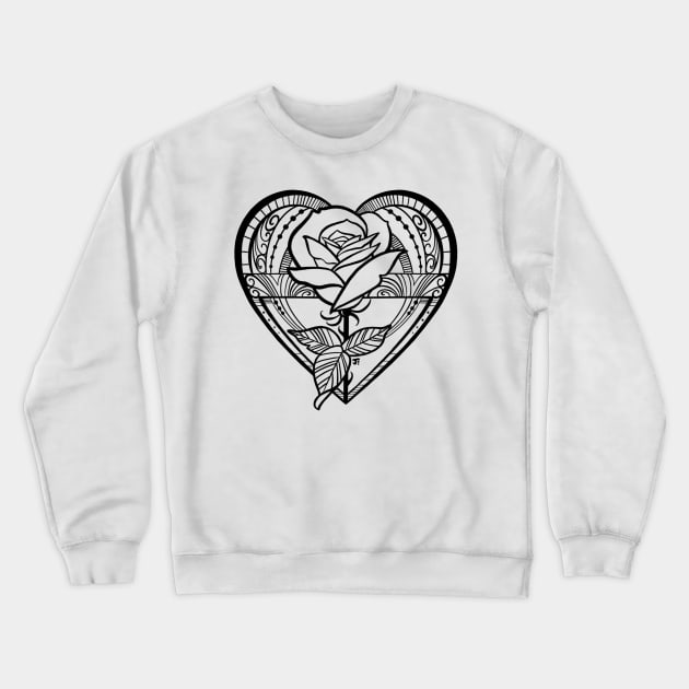 Tattoo style rose and heart Crewneck Sweatshirt by Jhooray